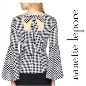 Nannette Lepore gingham bell sleeve top